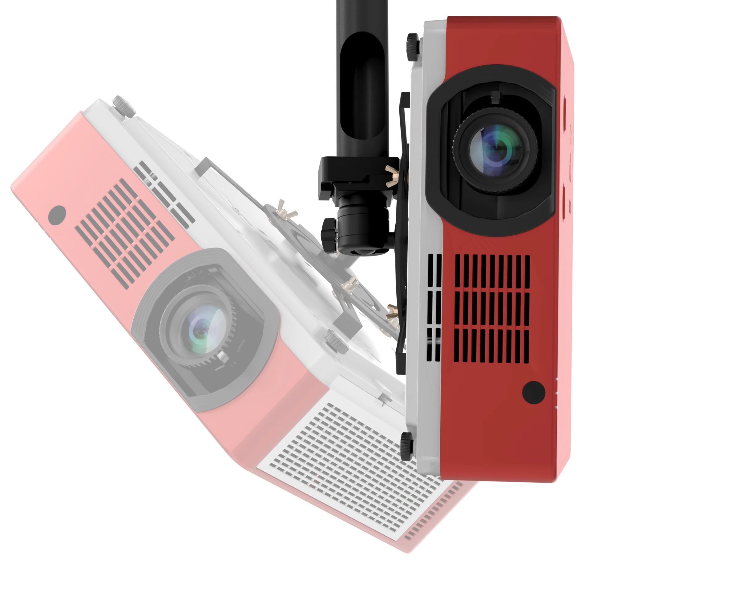 Projector shown at different tilt angles around the swivel head.