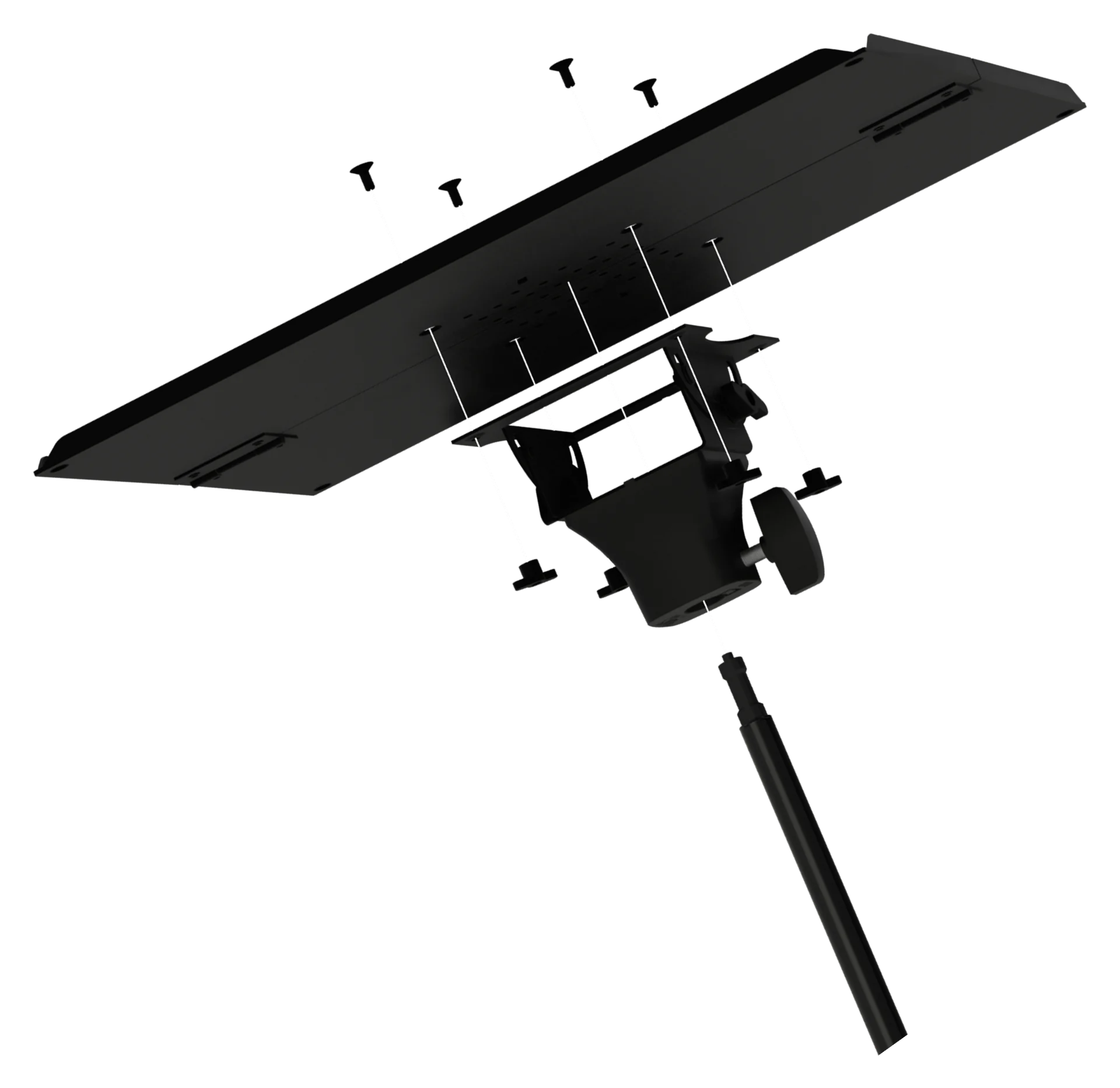Exploded view of the tray holder and thumb screws