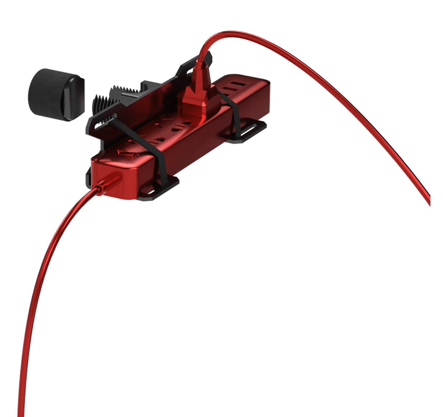 Power strip secured in the holder with straps
